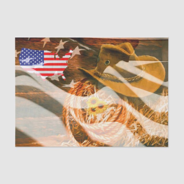 Cowboy Hat American Flag Sunrays Tissue Paper (Front)