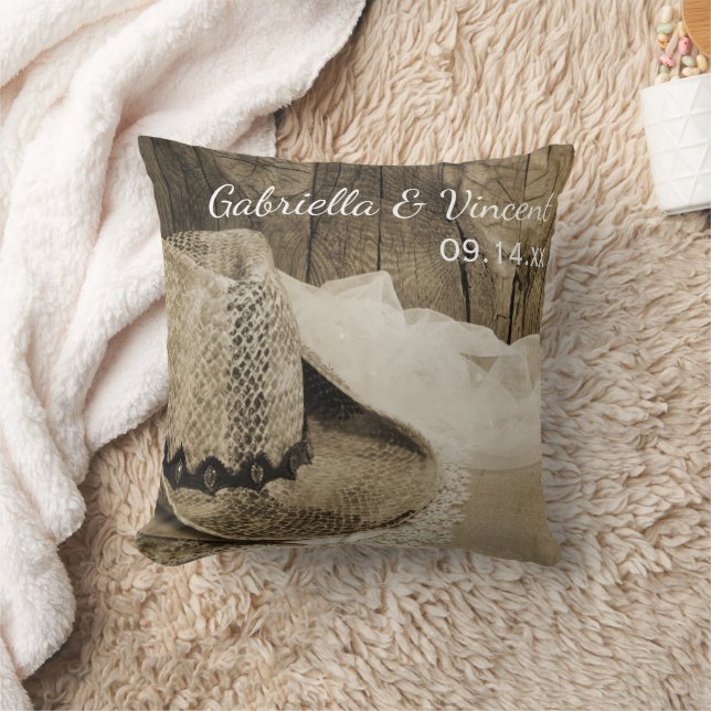 Cowboy Hat and Barn Wood Country Wedding Pillow (Blanket)