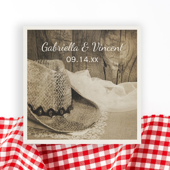 Cowboy Hat and Barn Wood Country Western Wedding Napkins (Creator Uploaded)