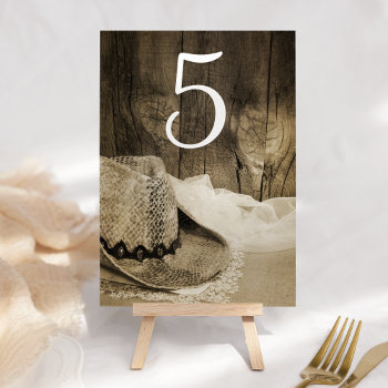Cowboy Hat And Barn Wood Wedding Table Numbers by loraseverson at Zazzle