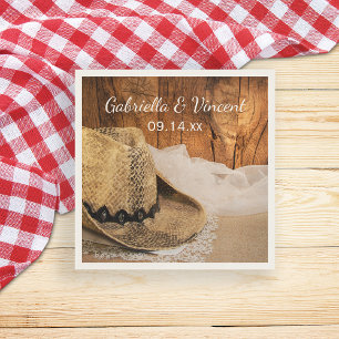 Cowboy Hat and Barn Wood Western Wedding Napkins