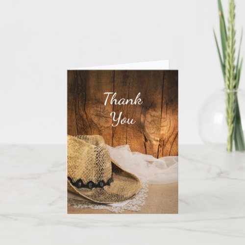 Cowboy Hat and Barn Wood Western Wedding Thank You