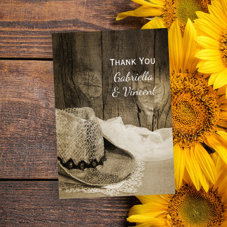 Cowboy Hat and Barn Wood Western Wedding Thank You