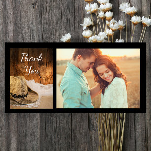 Cowboy Hat and Barn Wood Western Wedding Thank You Card
