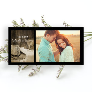 Cowboy Hat and Barn Wood Western Wedding Thank You Card
