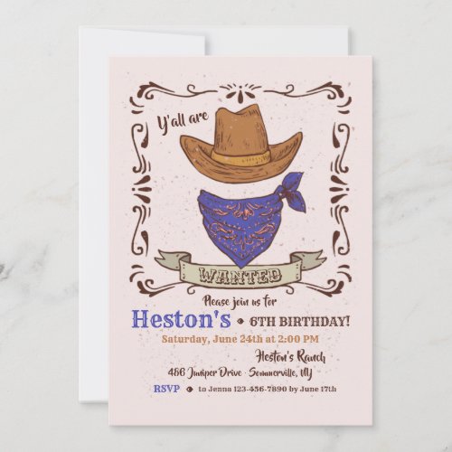 Cowboy Hat and Blue Bandana Invitation