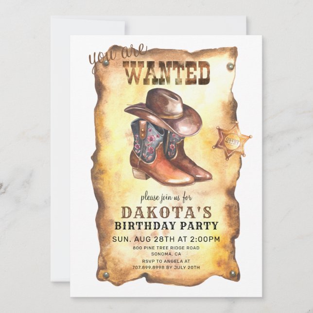 Cowboy Hat And Boots Birthday Invitation (Front)