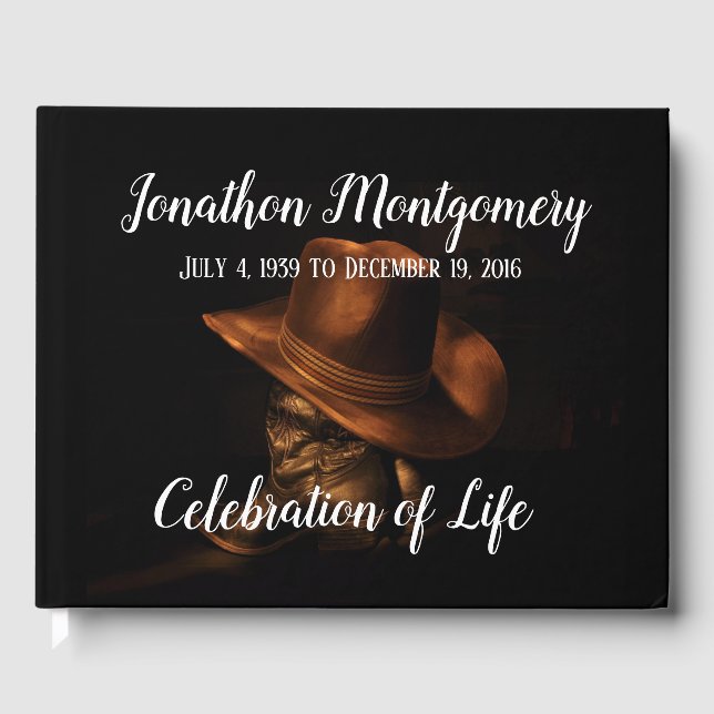 Cowboy Hat and Boots Celebration of Life Guest Book (Front)