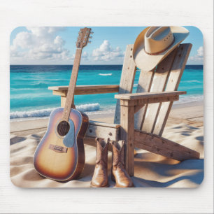 Cowboy Hat and Boots In Beach Sand Mouse Pad