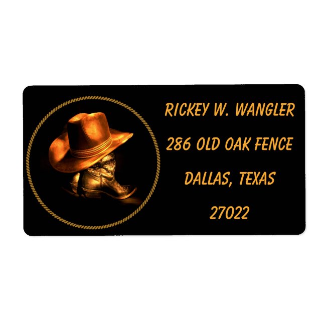 COWBOY HAT AND BOOTS  LABEL (Front)