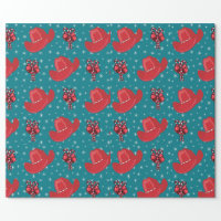 Cowboy Hat and Candy Canes Christmas Holiday Wrap Wrapping Paper