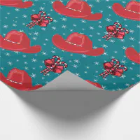 Western Cowboy Hats and Roping Pattern Premium Roll Gift Wrap