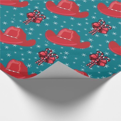 Cowboy Hat and Candy Canes Christmas Holiday Wrap Wrapping Paper