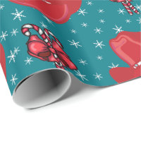 Cowboy Hat and Candy Canes Christmas Holiday Wrap Wrapping Paper