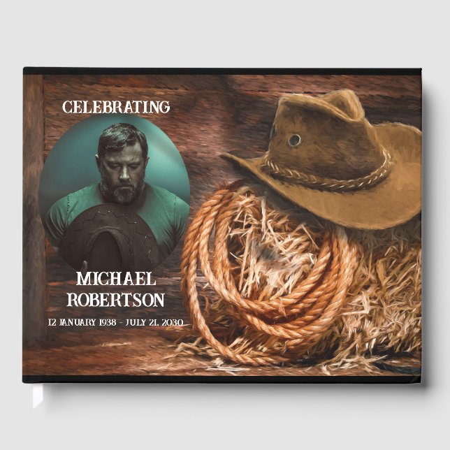  Cowboy Hat and Lasso Celebration of Life Guest Book (Front)