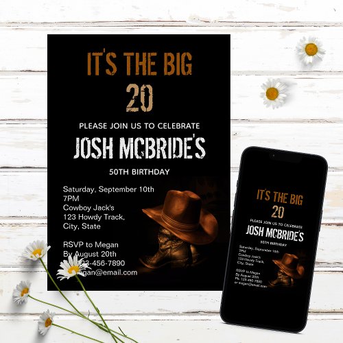 Cowboy Hat and Leather Boots Masculine Personalize Invitation