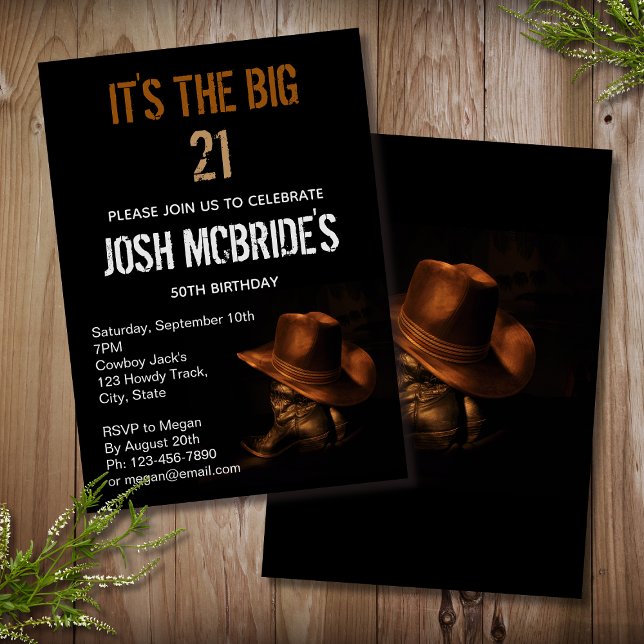 Cowboy Hat and Leather Boots Masculine Personalize Invitation (Creator Uploaded)