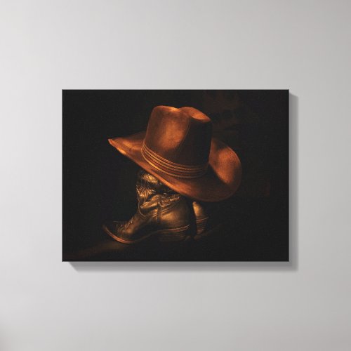 Cowboy Hat and Leather Boots Rustic Masculine Canvas Print