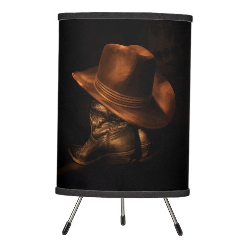 Cowboy Hat and Leather Boots Rustic Masculine Tripod Lamp