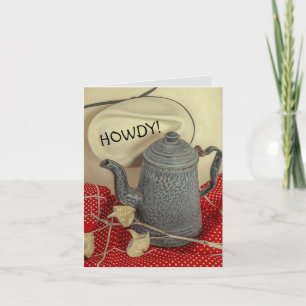 Cowboy hat and old tin enamel coffee pot birthday card