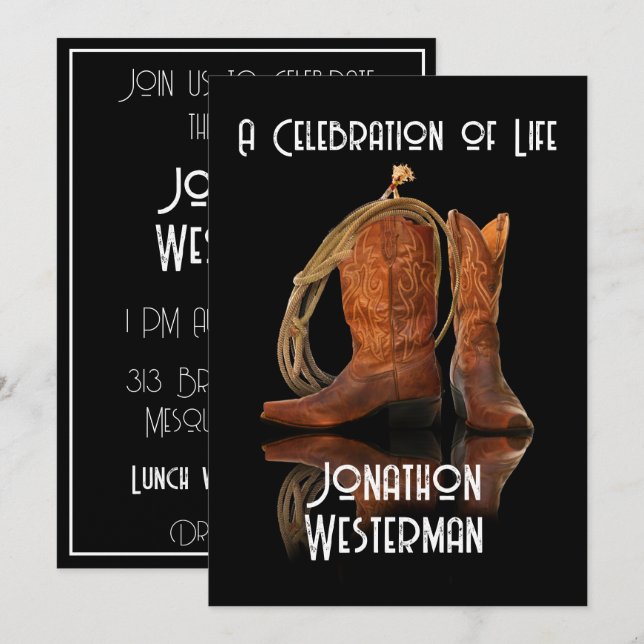 Cowboy Hat and Rope Celebration of Life  Invitatio Invitation (Front/Back)