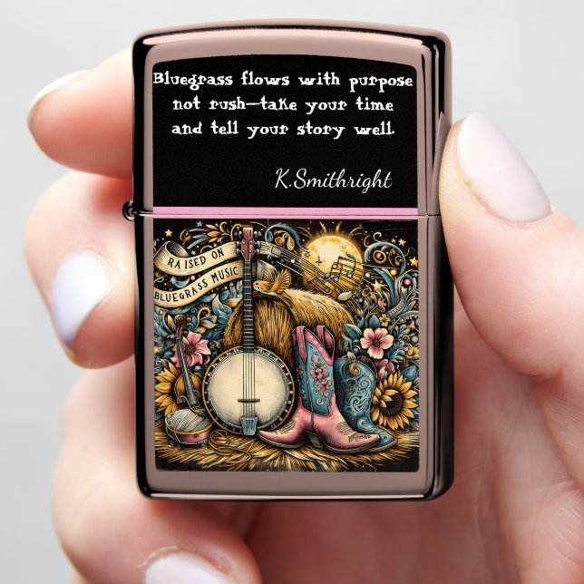 Cowboy Hat Banjo - Rustic Barn Dance Gift Zippo Lighter (In Hand)