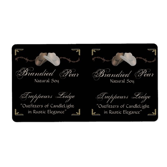 Cowboy Hat Barbed Wire on Parchment Candle Label (Front)