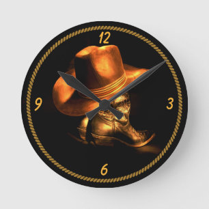 COWBOY HAT & BOOTS ROUND CLOCK