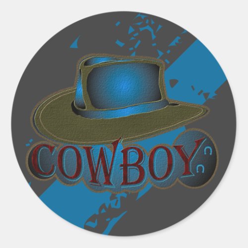 Cowboy Hat brown Blue Classic Round Sticker
