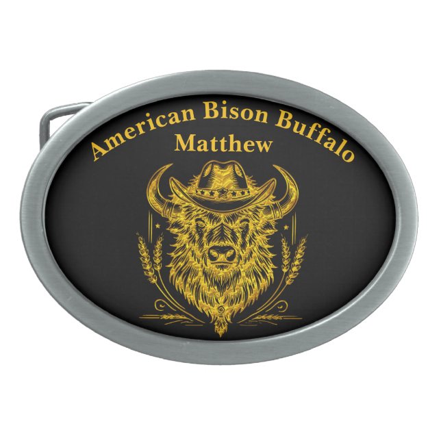 Cowboy Hat Golden Buffalo Art Belt Buckle (Front)