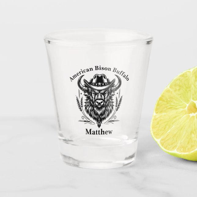 Cowboy Hat Golden Buffalo Art Shot Glass (Front)