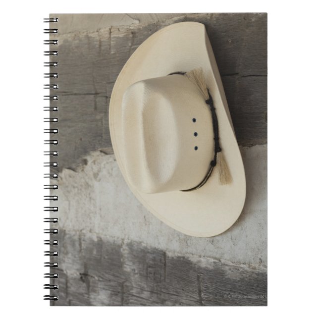 Cowboy hat hanging on wall of log cabin notebook (Front)