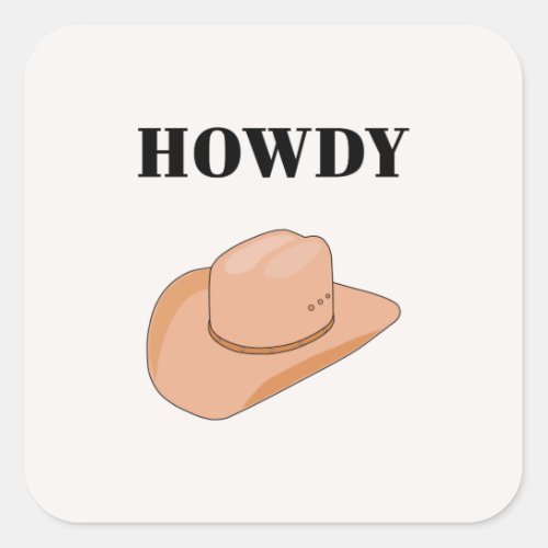 Cowboy Hat Howdy Earthy Boho Beige Square Sticker