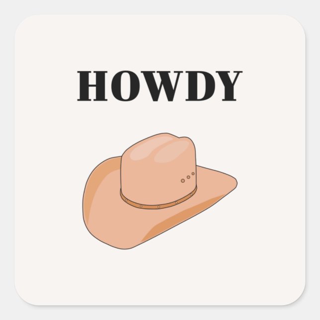 Cowboy Hat Howdy Earthy Boho Beige Square Sticker (Front)