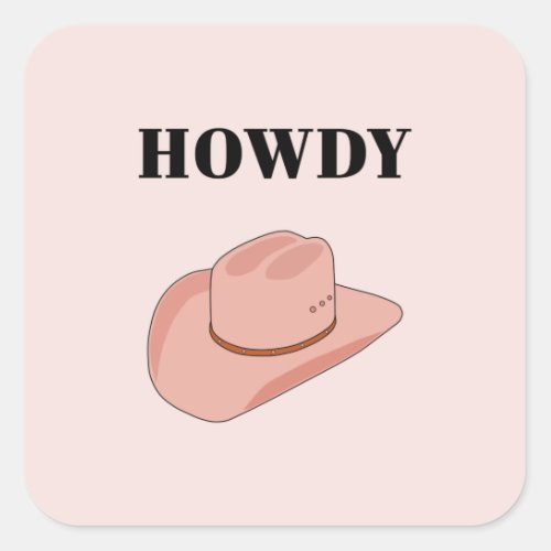 Cowboy Hat Howdy Peach Boho Square Sticker