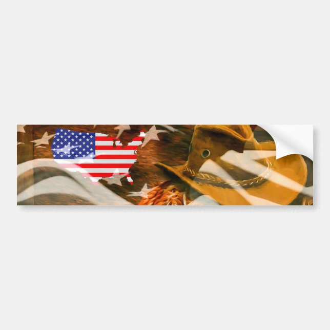 Cowboy Hat Lasso American Flag Sunrays Bumper Sticker (Front)
