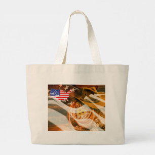 Cowboy Hat Lasso American Flag Sunrays Large Tote Bag