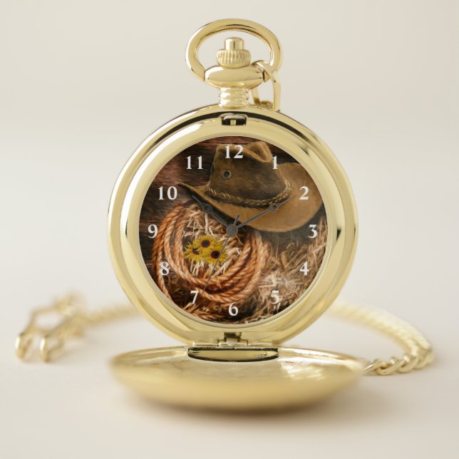 Cowboy Hat Lasso Sunflowers Pocket Watch (Inside)