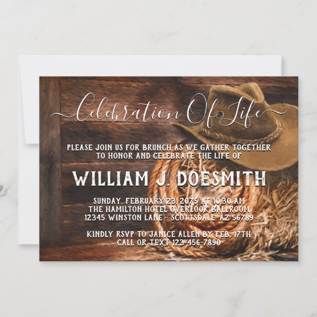 Cowboy Hat Memorial Service Announcement (Front)