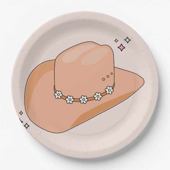 Cowboy Hat Neutral Beige Paper Plates (Front)