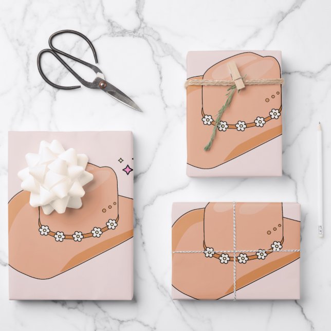 Cowboy Hat Neutral Beige Wrapping Paper Sheets (Front)