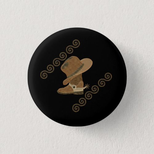 Cowboy Hat on Cowgirl Boots Button
