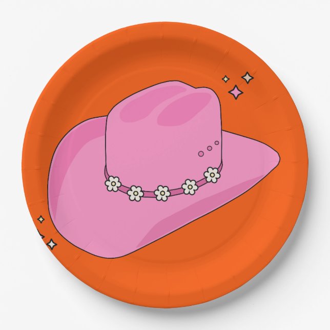 Cowboy Hat Orange And Pink Paper Plates (Front)