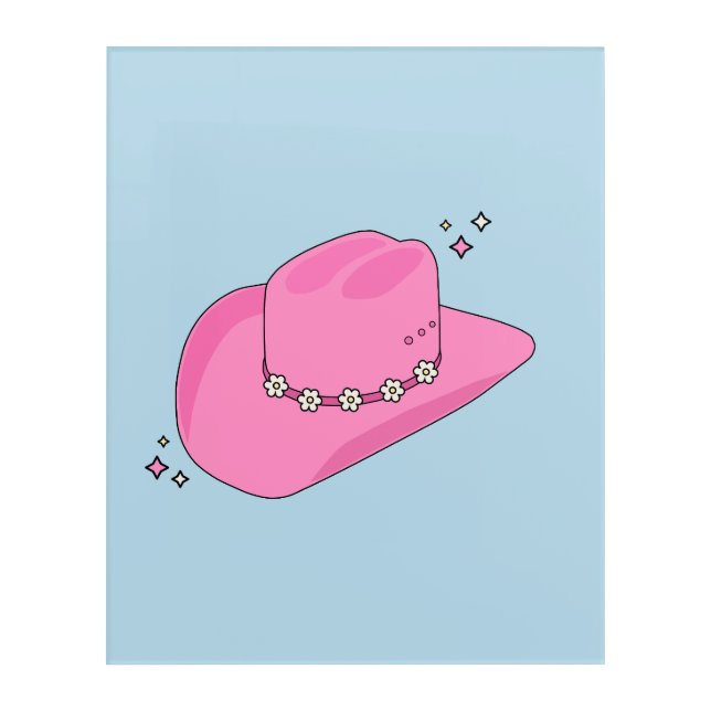 Cowboy Hat Preppy Pink And Blue Acrylic Print (Front)