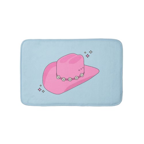 Cowboy Hat Preppy Pink And Blue Bath Mat