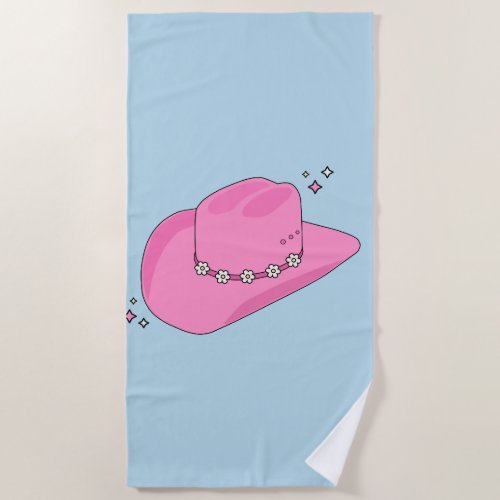 Cowboy Hat Preppy Pink And Blue Beach Towel