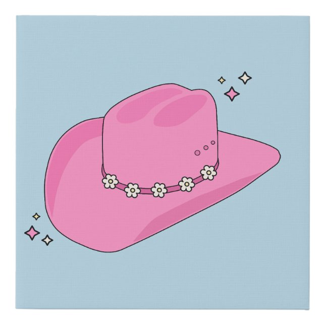 Cowboy Hat Preppy Pink And Blue Faux Canvas Print (Front)