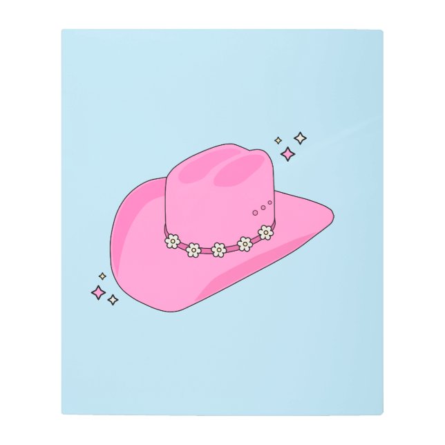 Cowboy Hat Preppy Pink And Blue Metal Print (Front)