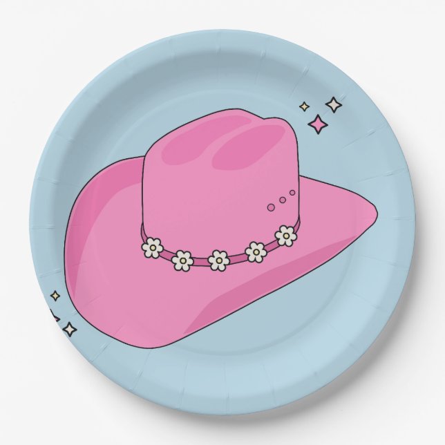 Cowboy Hat Preppy Pink And Blue Paper Plates (Front)