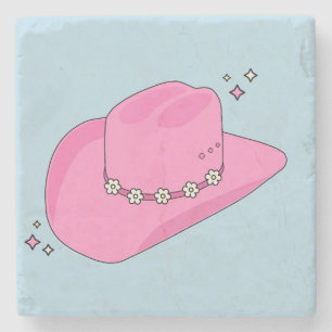 Cowboy Hat Preppy Pink And Blue Stone Coaster
